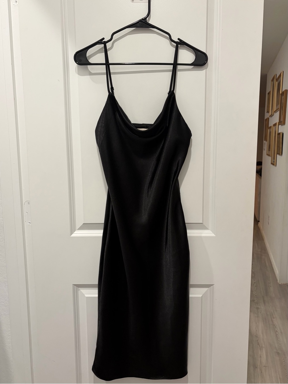 Altar’d State Black Satin Slip Dress with Cowl Neck